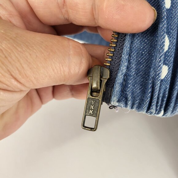 Kardashian Kollection Womens XL Denim Jacket With White Boho Print & Zipper Clos - Picture 9 of 16